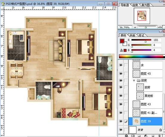 48款PSD格式彩色户型设计分层模板素材打包