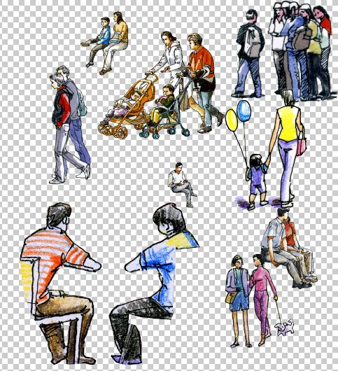 手绘人物素材，透明背景，PSD分层