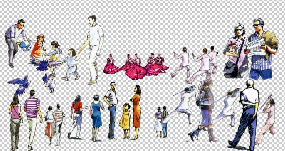 手绘人物素材，透明背景，PSD分层