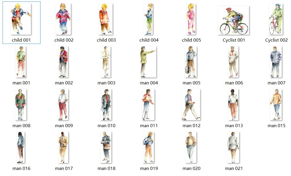 手绘人物素材，透明背景，PSD分层