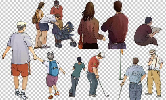 手绘人物素材，透明背景，PSD分层