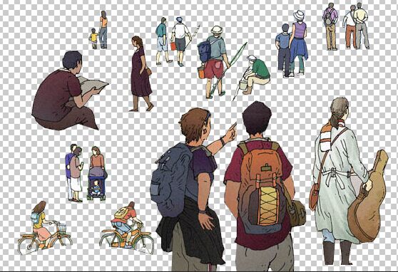 手绘人物素材，透明背景，PSD分层