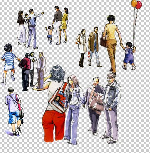 手绘人物素材，透明背景，PSD分层