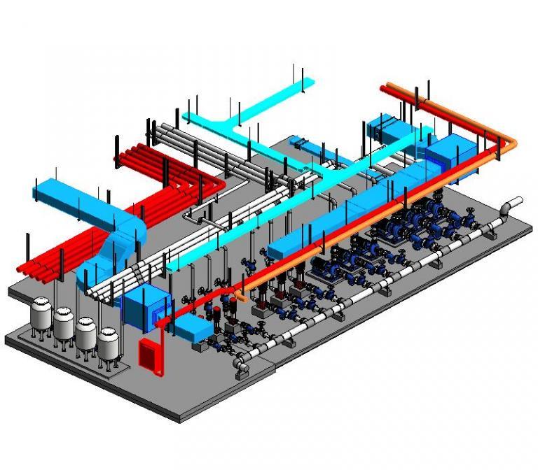 水泵房全套完整设备、阀门、附件、支吊架套装Revit族库，1:1自适应族库，BIM模型族库