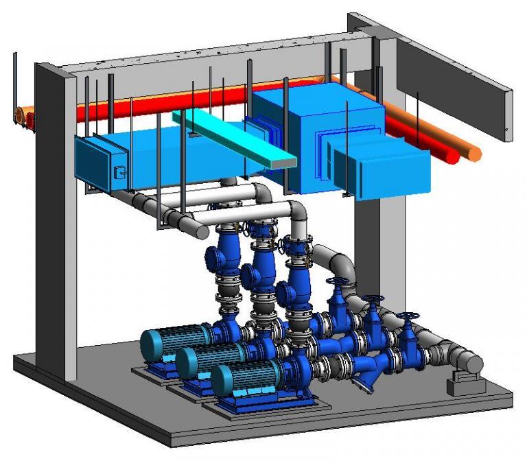 水泵房全套完整设备、阀门、附件、支吊架套装Revit族库，1:1自适应族库，BIM模型族库