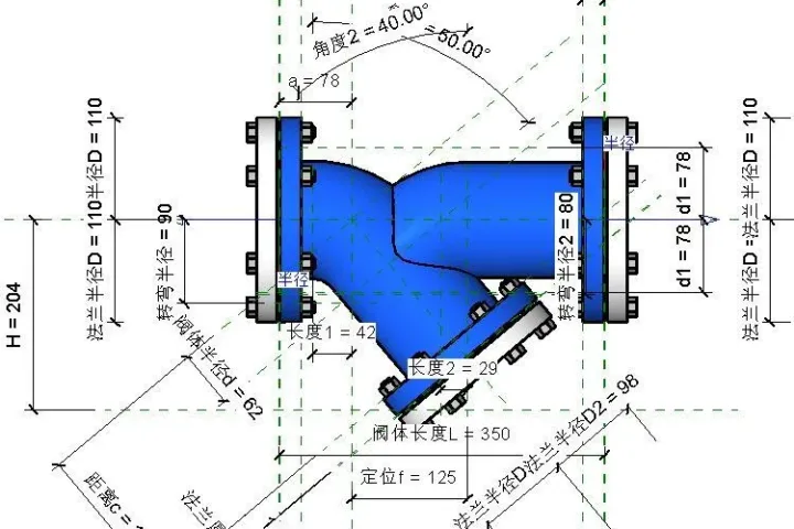 Y型过滤器-法兰式/自适应，BIM参数化Revit族