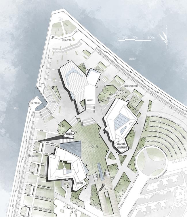 BIM建筑|长沙滨江文化园（长沙三馆一厅）/ 华南理工年夜学建筑设计研讨院陶郅工作室