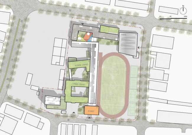 BIM建筑|嵌套的多彩盒子：华中师范年夜学从属龙园黉舍 / 筑博设计-结合公设 + H DESIGN