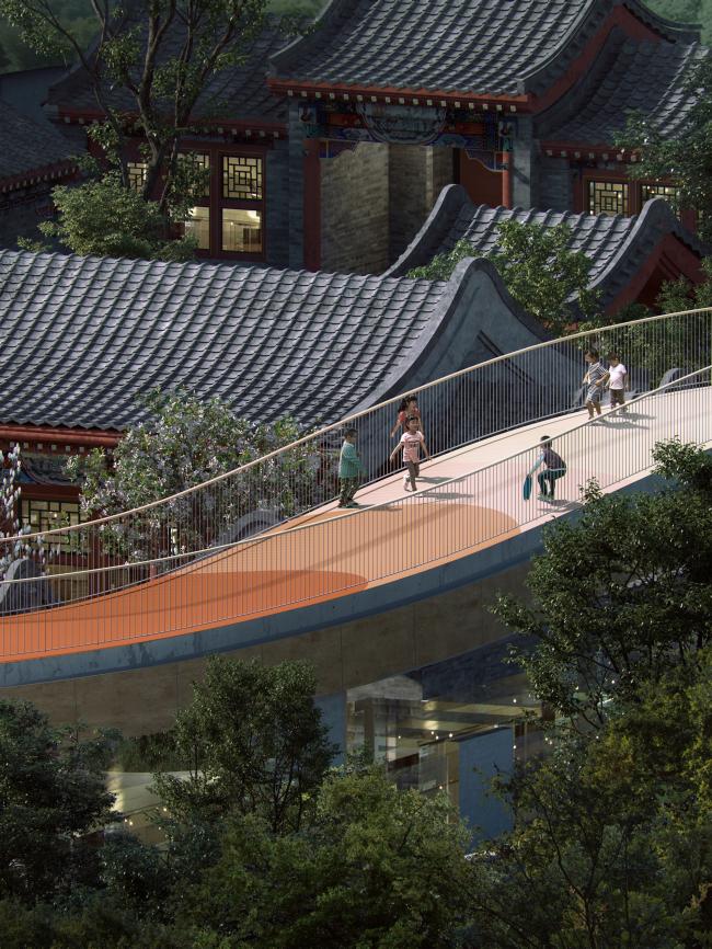 BIM建筑|MAD为北京四合院设计漂浮屋顶幼儿园，孩子们可以“上房揭瓦”啦