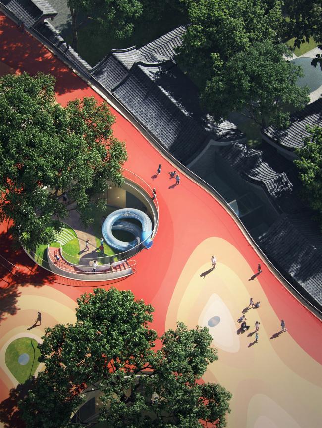BIM建筑|MAD为北京四合院设计漂浮屋顶幼儿园，孩子们可以“上房揭瓦”啦
