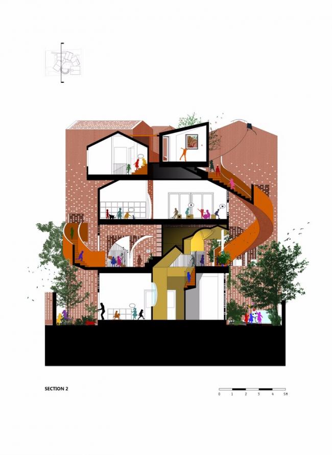 BIM建筑|用红砖构建起俏皮的空间，好像一座宏大乐高的Chuon Chuon Kim 2幼儿园