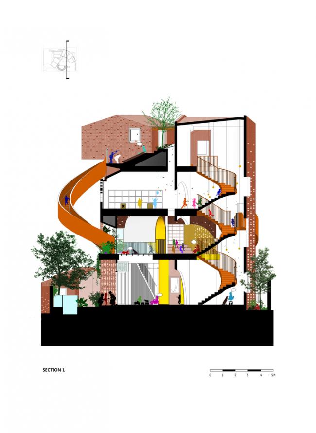 BIM建筑|用红砖构建起俏皮的空间，好像一座宏大乐高的Chuon Chuon Kim 2幼儿园