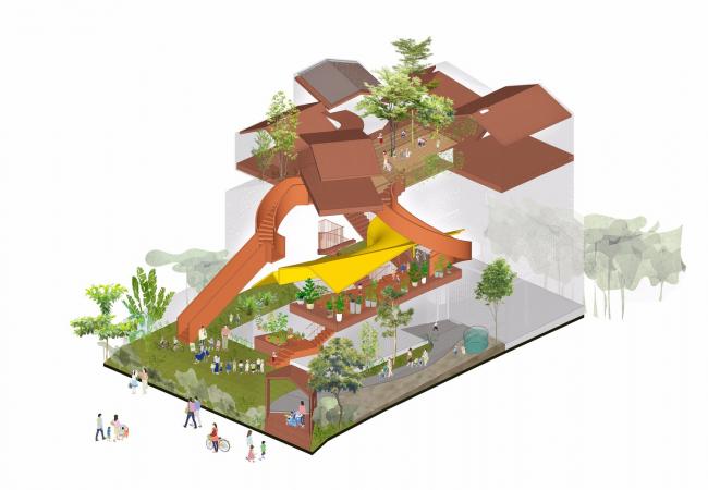 BIM建筑|用红砖构建起俏皮的空间，好像一座宏大乐高的Chuon Chuon Kim 2幼儿园