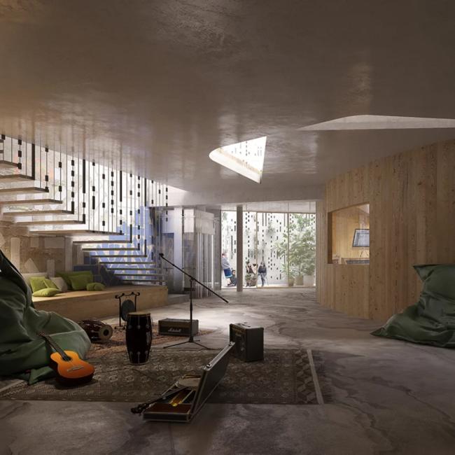 BIM建筑|墙面能吹奏乐曲的风琴式综合音乐中间