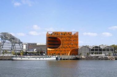 BIM建筑|建筑的几何机变演绎，橙色立方体中的曲面球体：里昂文化中间-BIM建筑网