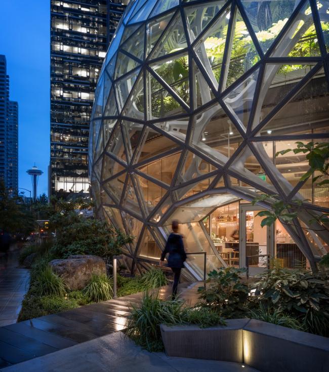 BIM建筑|夜幕中一串宏大而敞亮的泡泡：亚马逊总部球形餐厅