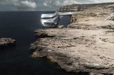 BIM建筑|天然景不雅地标“蓝窗”在狂风中被毁，Andreev 提出镜面金属拱门新计划取代-BIM建筑网