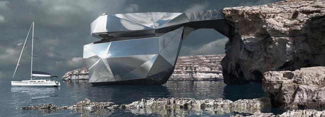 BIM建筑|天然景不雅地标“蓝窗”在狂风中被毁，Andreev 提出镜面金属拱门新计划取代