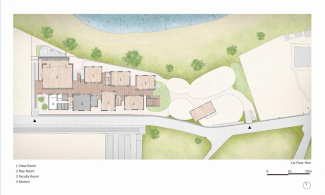 BIM建筑|彩色连廊穿插于白色体量间的湖畔丛林幼儿园 / 竹中工务店