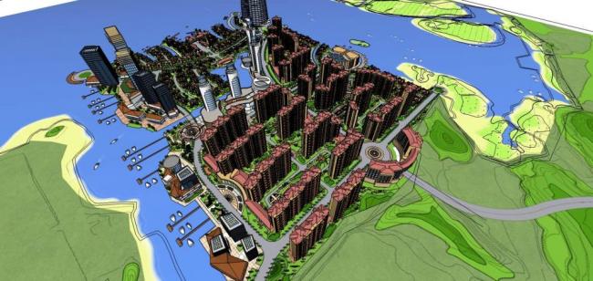 Sketchup规划模型|大型城市规划建筑，高层住宅，欧式