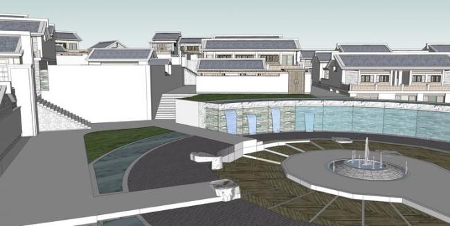 Sketchup规划模型|住宅区规划，院落，居住建筑，别墅，新中式风格