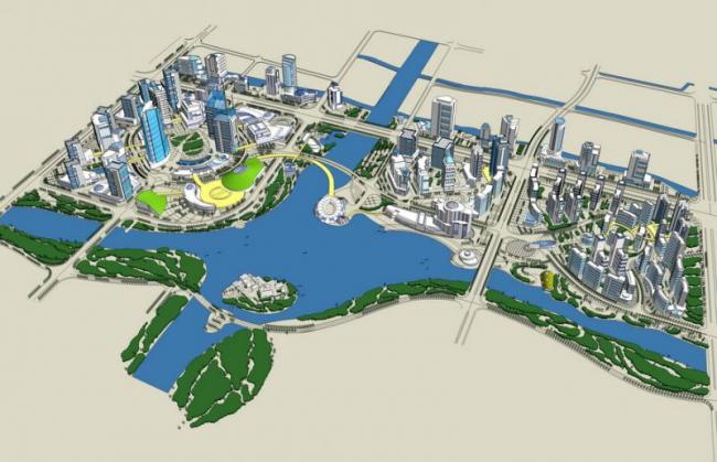 Sketchup规划模型|多高层混合城市规划体块，现代风格