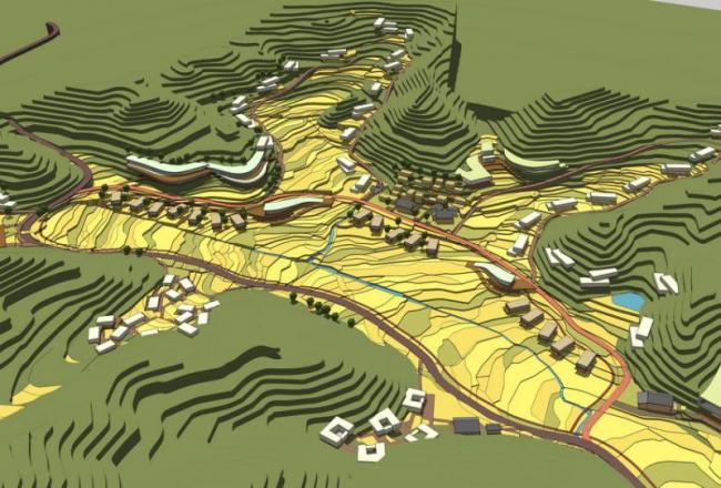 Sketchup规划模型|高差场地