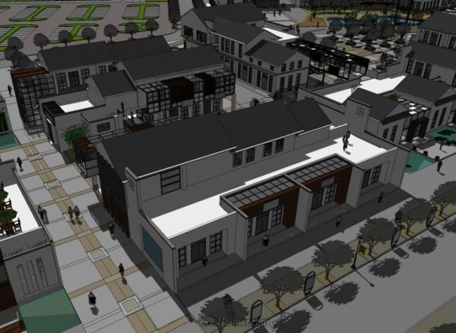 Sketchup规划模型|多层商业街步行街，新中式风格，码头，建筑规划，滨水