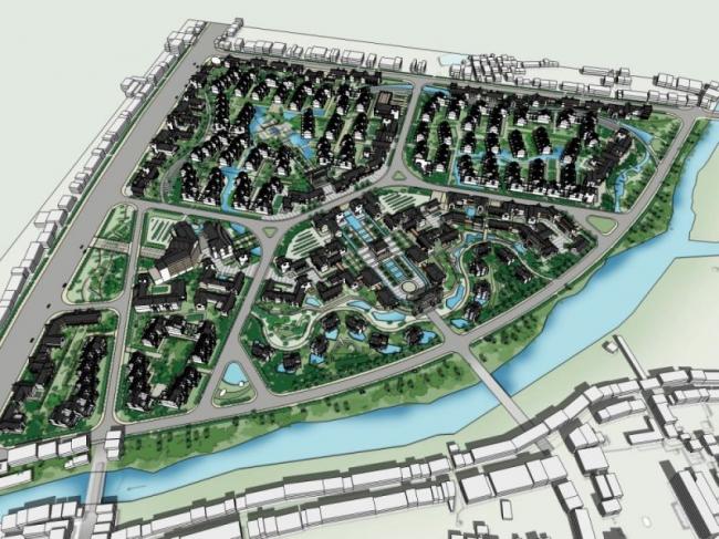 Sketchup规划模型|小区规划，中式风格