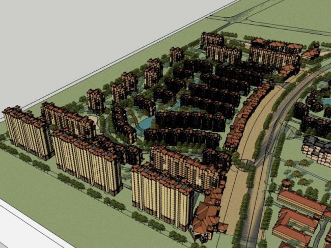 Sketchup规划模型|整体小区规划图，古典风格