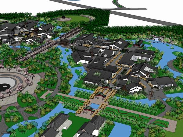 Sketchup规划模型|住宅规划，民居规划，古典风格