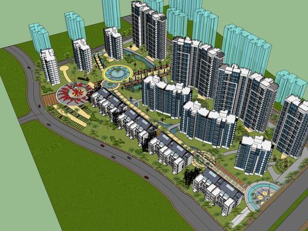 Sketchup规划模型|多层住宅规划，现代风格，4+13+20层