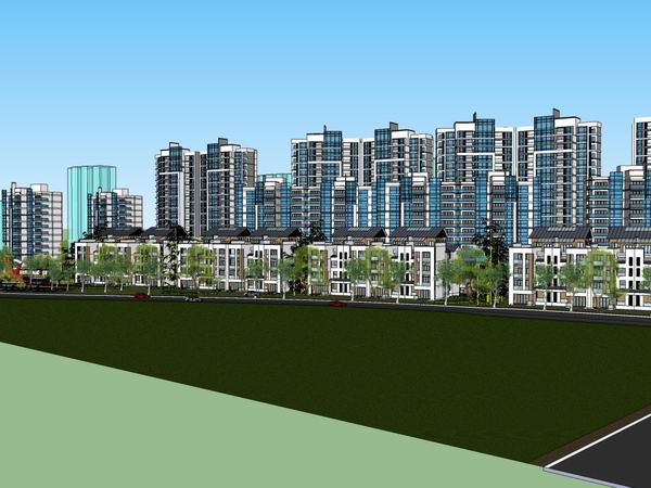 Sketchup规划模型|多层住宅规划，现代风格，4+13+20层