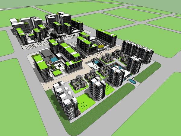 Sketchup规划模型|高档住宅规划，现代风格，7+11层