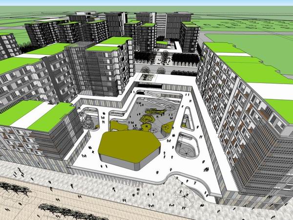 Sketchup规划模型|高档住宅规划，现代风格，7+11层