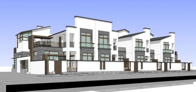 Sketchup别墅模型|联排别墅，朱家角住宅，新中式风格
