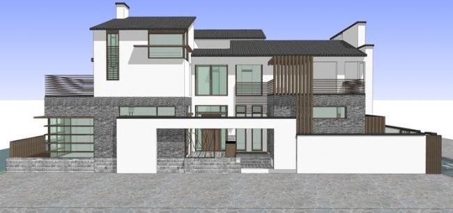 Sketchup别墅模型|联排别墅，朱家角住宅，新中式风格