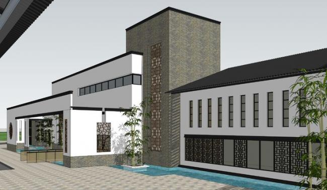 Sketchup别墅模型|别墅，院落，景观，山地，水景，新中式风格