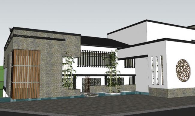 Sketchup别墅模型|别墅，院落，景观，山地，水景，新中式风格