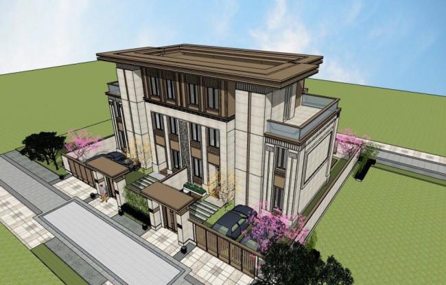 Sketchup别墅模型|双拼别墅，花园洋房，现代风格