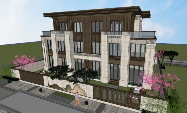 Sketchup别墅模型|双拼别墅，花园洋房，现代风格