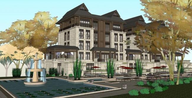 Sketchup别墅模型|叠拼别墅，住宅设计，会所，度假中心，东南亚风格，景观设计