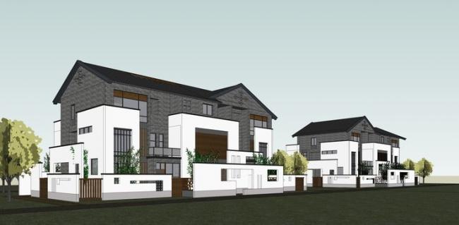 Sketchup别墅模型|叠拼别墅，住宅，仿古，中式风格