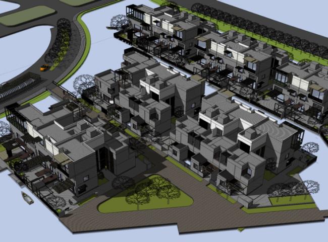 Sketchup别墅模型|联排别墅，深圳万科第五园，新中式风格，徽派建筑