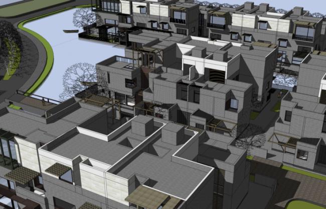 Sketchup别墅模型|联排别墅，深圳万科第五园，新中式风格，徽派建筑