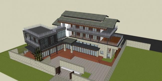Sketchup别墅模型|独栋别墅，多层住宅，居住建筑，新中式风格