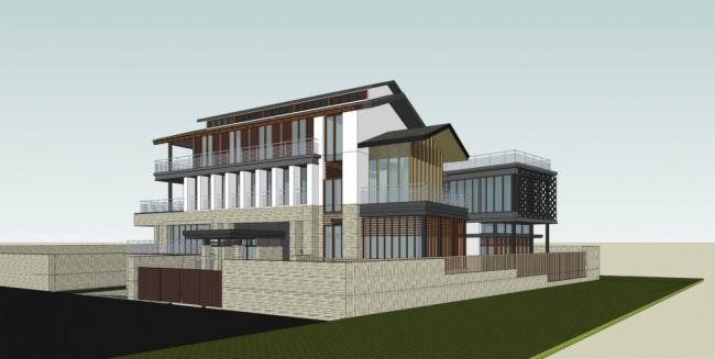 Sketchup别墅模型|独栋别墅，多层住宅，居住建筑，新中式风格