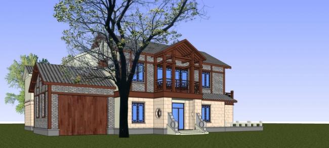 Sketchup别墅模型|独栋别墅，居住建筑，多层，中式风格