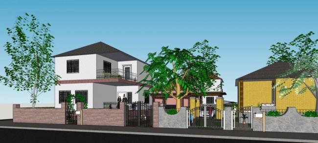 Sketchup别墅模型|居住建筑，独栋别墅，美式，坡屋顶，庭院别墅