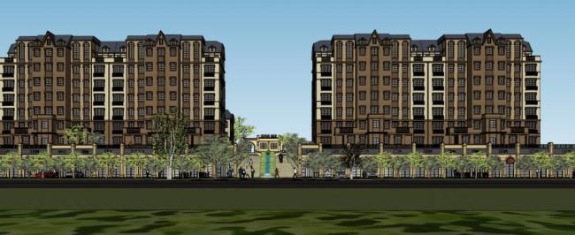 Sketchup别墅模型|联排别墅，德式风格，多层花园洋房，底层商业，西方新古典